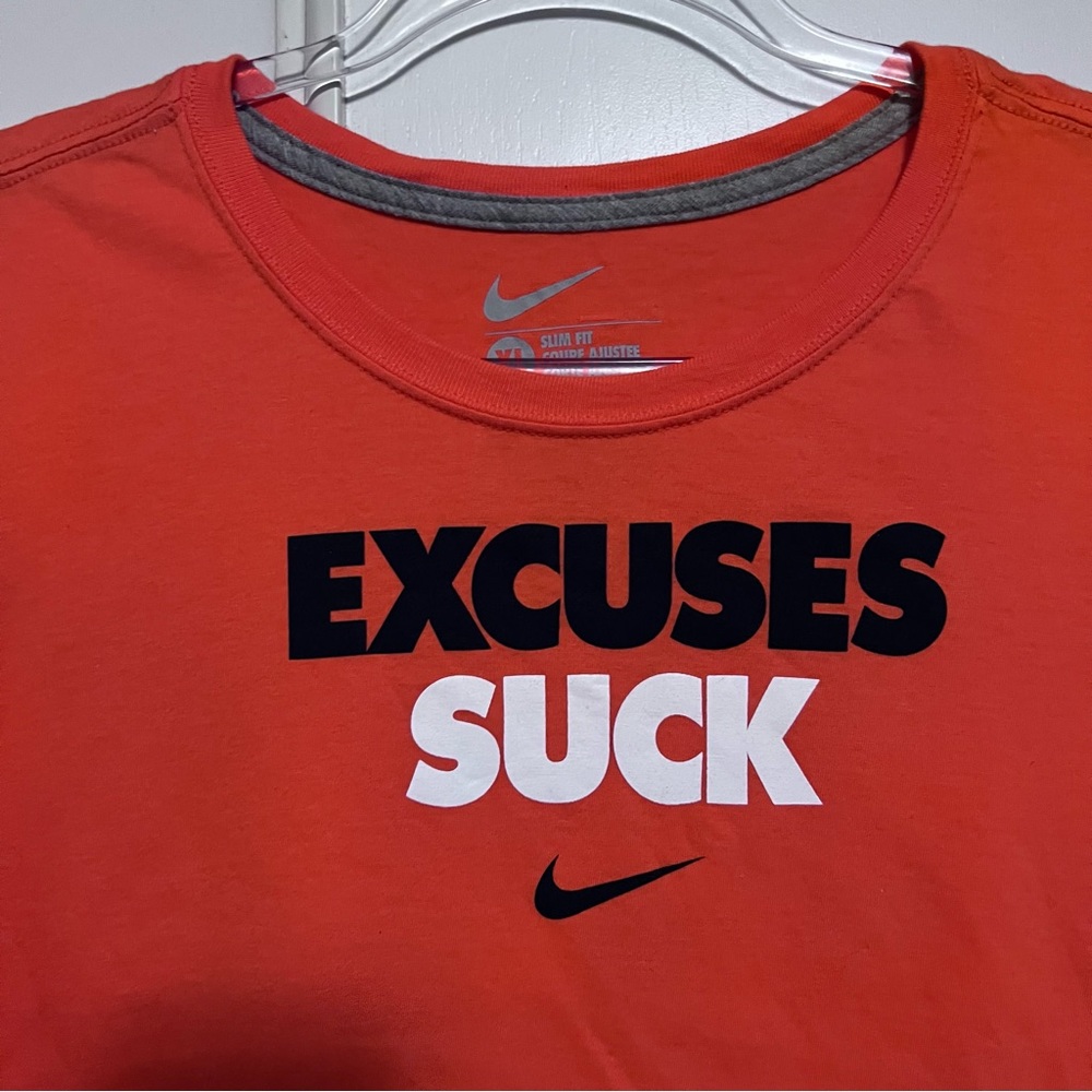 Nike Excuses Suck Tee XL Orange 100% Cotton Short Sleeves Runing gym Workout Gym - Picture 4 of 5